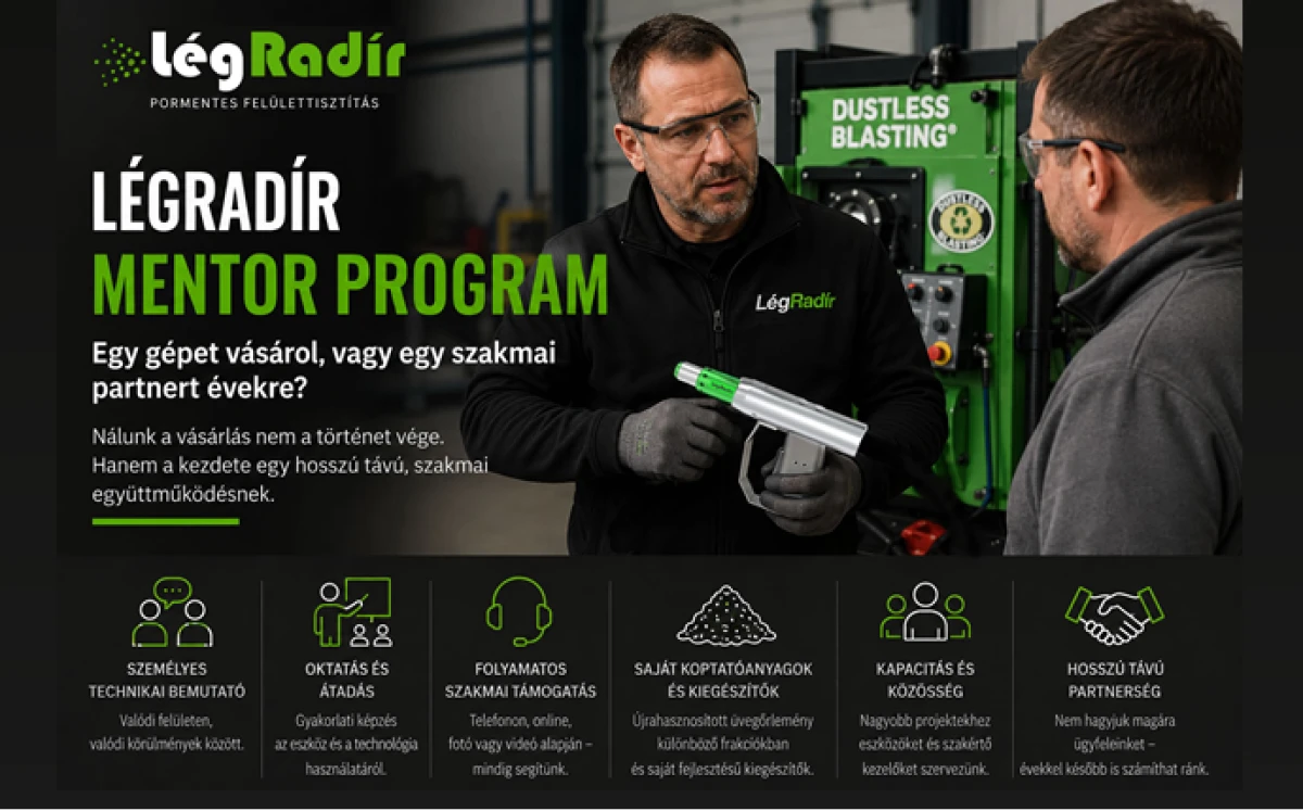 Személyes technikai bemutató a LégRadír Mentor Program keretében, ahol az ügyfelek gyakorlati oktatást és hosszú távú szakmai támogatást kapnak.